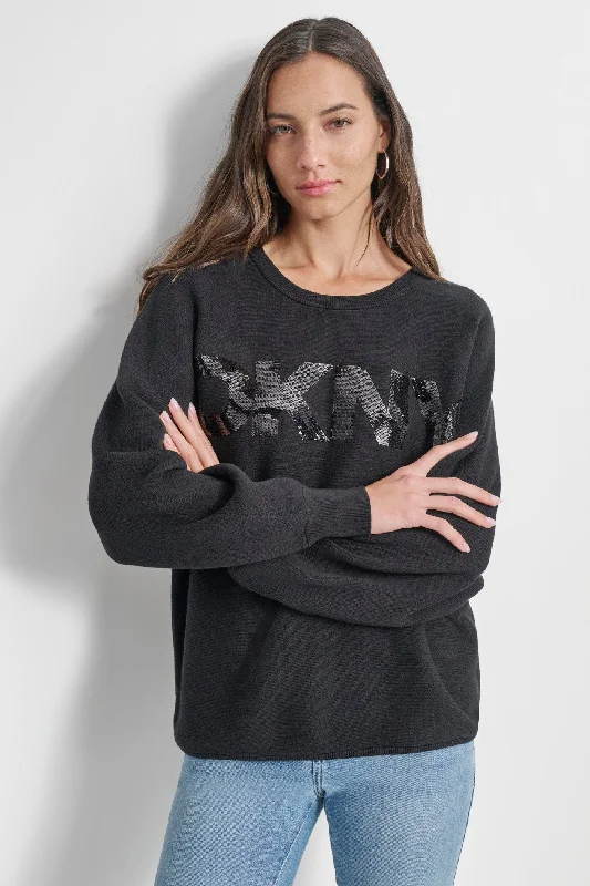 Women's Cashmere Sweaters for Elegant Style -SEQUIN LOGO SWEATER