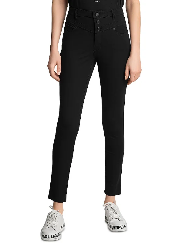 Pleated tight trousers for women with vintage-inspired design and modern twist -Womens Mid-Rise Yoke Skinny Pants