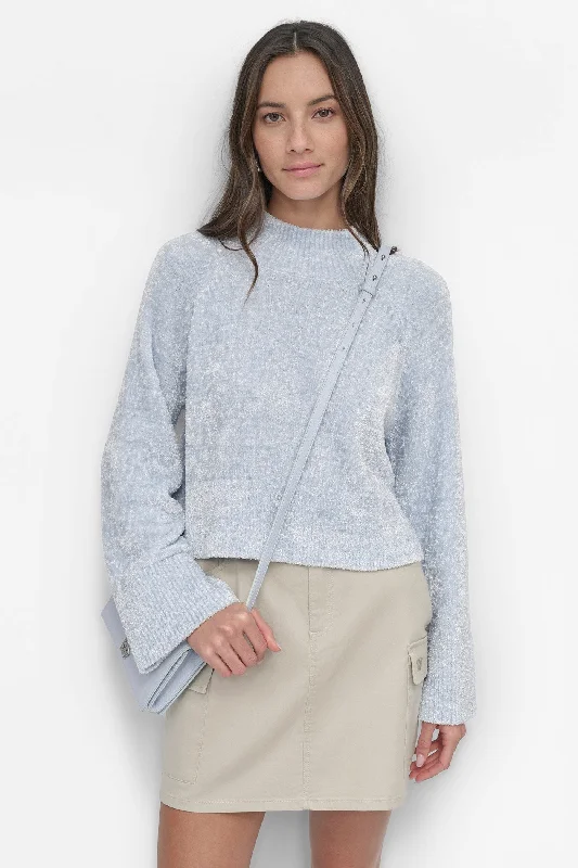 Shearling - Lined Sweaters for Extra Warmth -WIDE SLEEVE CROPPED SWEATER