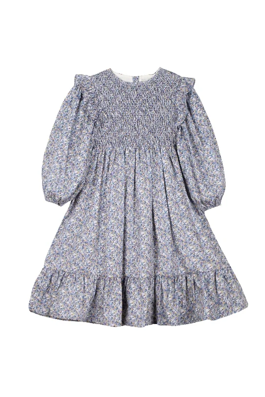 Prom Dresses for School Dance -Mipounet Blue Floral Smocked Poplin Dress [Final Sale]