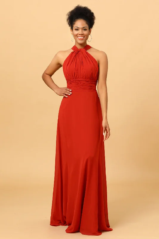 Short-sleeved Dresses for Summer -Rust Red Convertible Chiffon Bridesmaid Dress