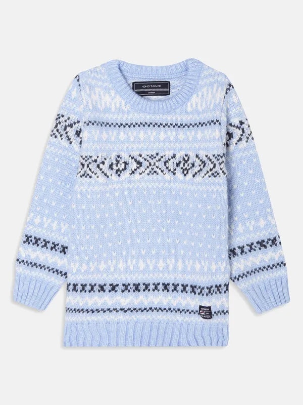 Casual - Wear Sweaters for Weekend -Octave Boys Blue White Acrylic Printed Pullover Sweater