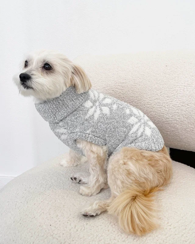 Dry - Clean Only Sweaters for Special Care -Grey Snowflake Fuzzy Pet Sweater