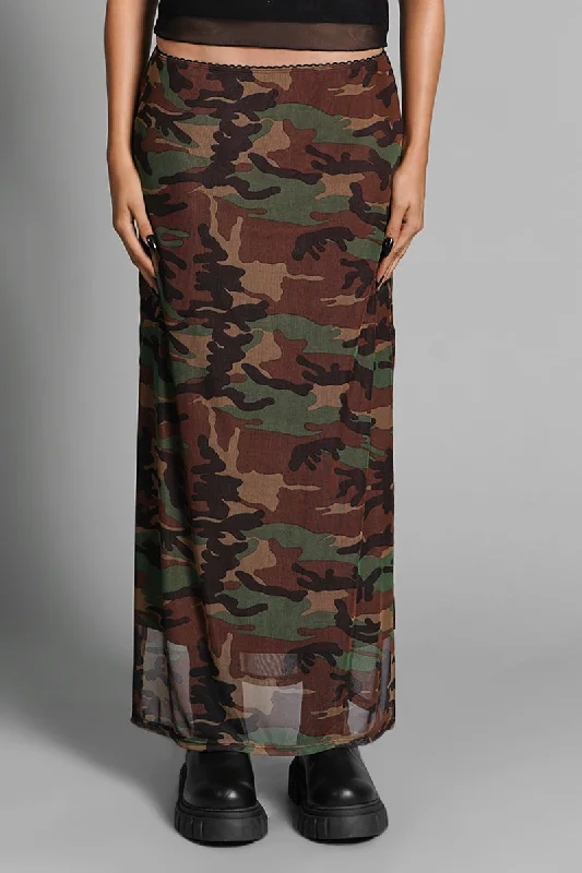 Bold leather skirts for daring fashion statements -Camo Veil Mesh Skirt