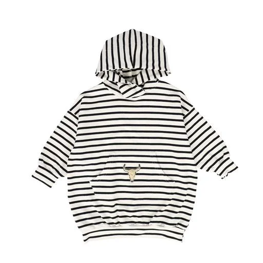 Anniversary Dresses for Special -BOOSO BLACK WHITE STRIPED HOODED DRESS [Final Sale]