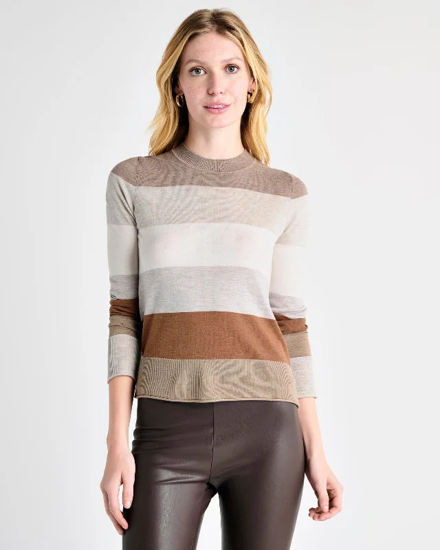 Waffle - Knit Sweaters for Chunky Texture -Georgie Camel Stripe Sweater