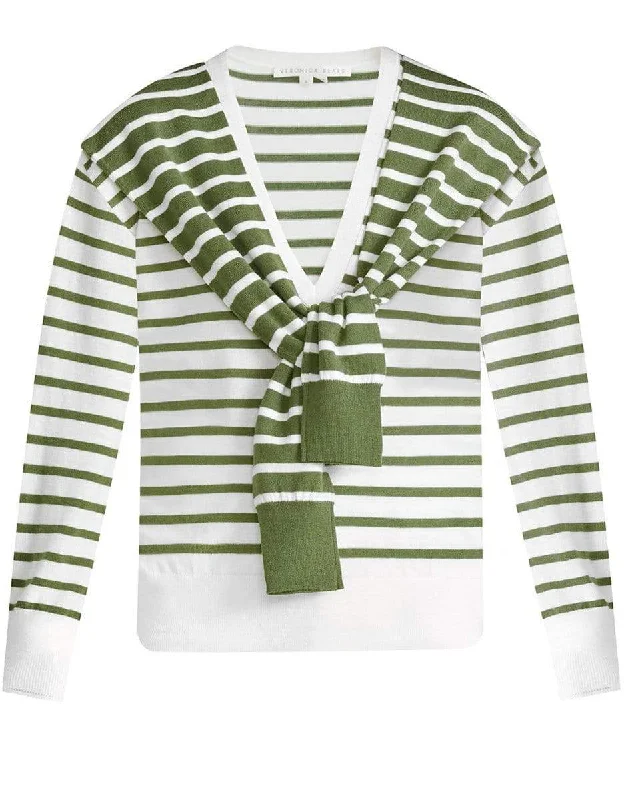 Breathable Sweaters for Comfort -Leni Striped Tie Sweater