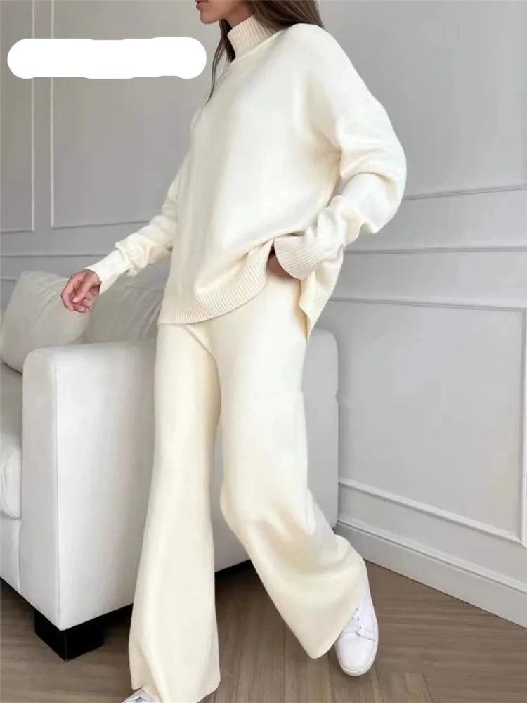 Turtleneck Sweaters for Cold Weather -Turtleneck Women Pants Sweater Set