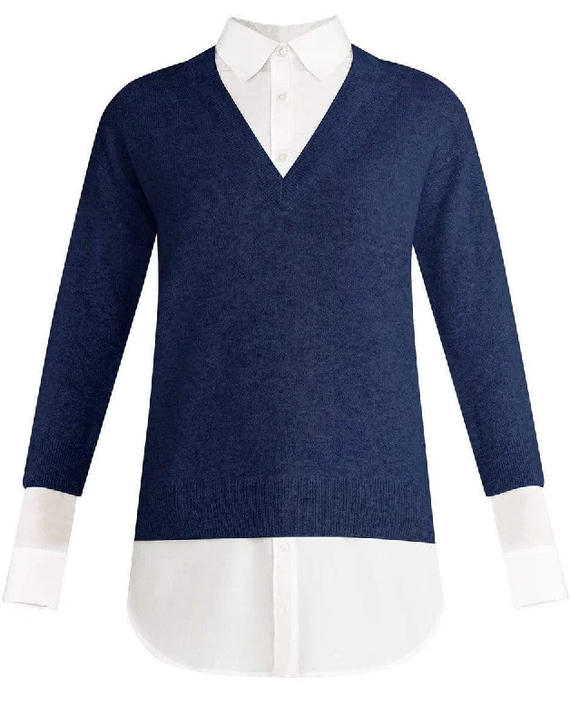 Wrinkle - Resistant Sweaters for Easy Care -Navy Brami Mixed-Media Sweater