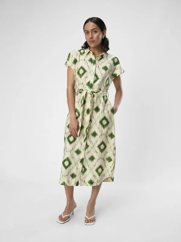 Beach Dresses for Coastal -Berry Midi Shirt Dress (Sandshell/ Peridot Green)