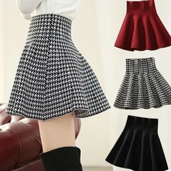 Patterned skirts with bold stripe accents -Grid Knitted Skirt AD10826