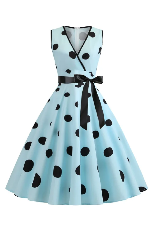 Fashionable Dresses for Style -Light Blue Polka Dots Vintage 1950s Dress