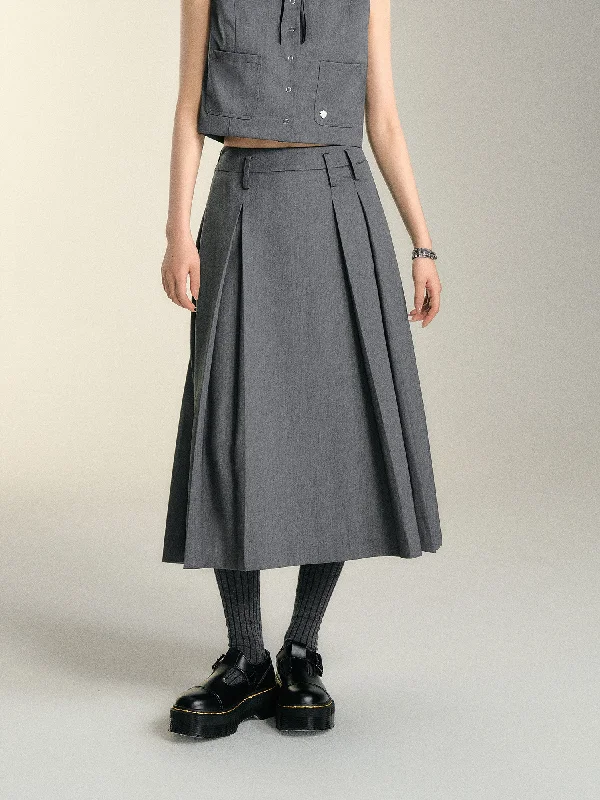 Classic black maxi skirts for versatility -Asymmetric Gray Skirt SOM0090