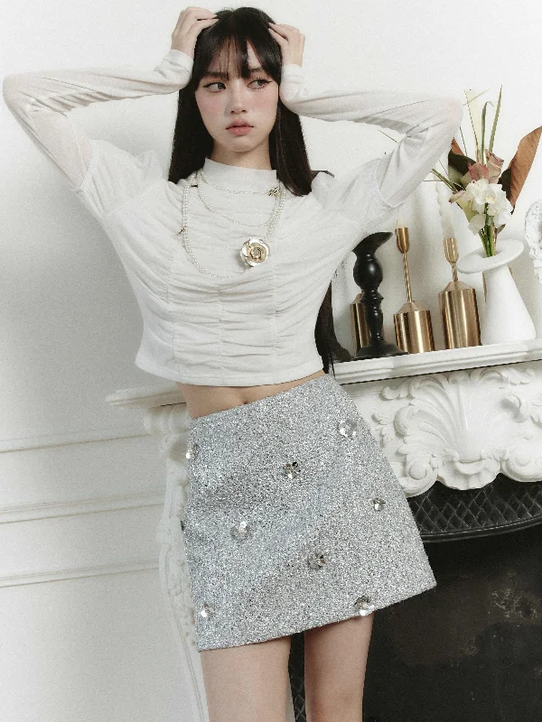 Bold floral skirts for vibrant spring fashion -Retro Beaded Flower Sequined Miniskirt FRA0208