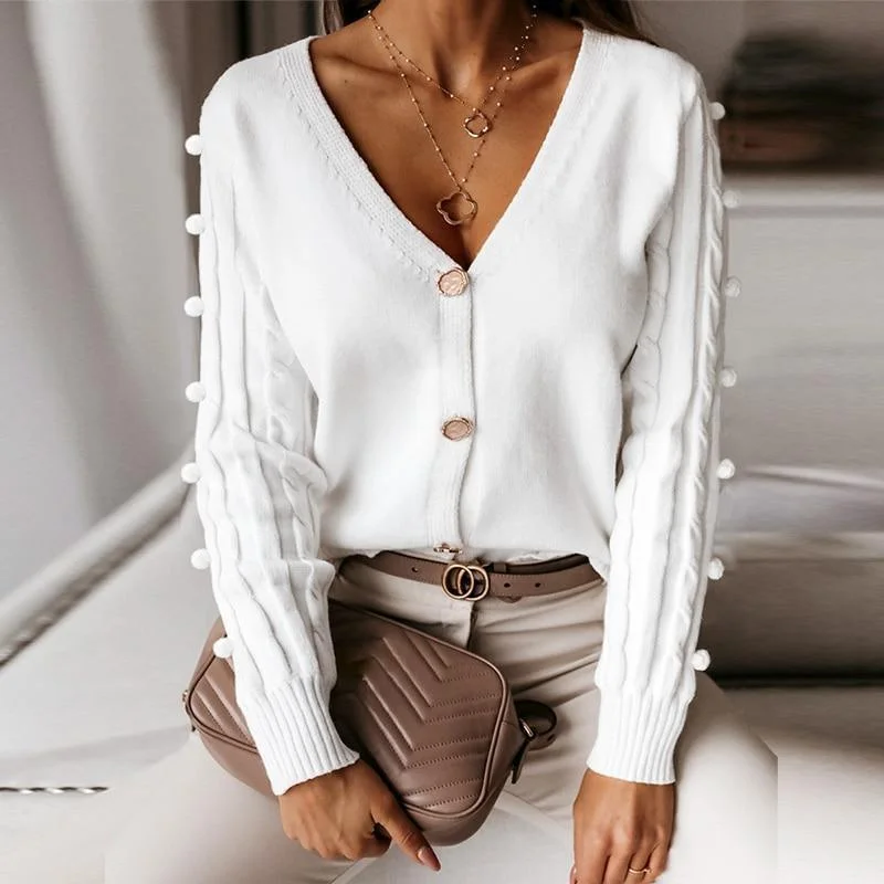 Vintage - Style Sweaters for Retro Look -V-Neck Cardigan Sweater Top For Women