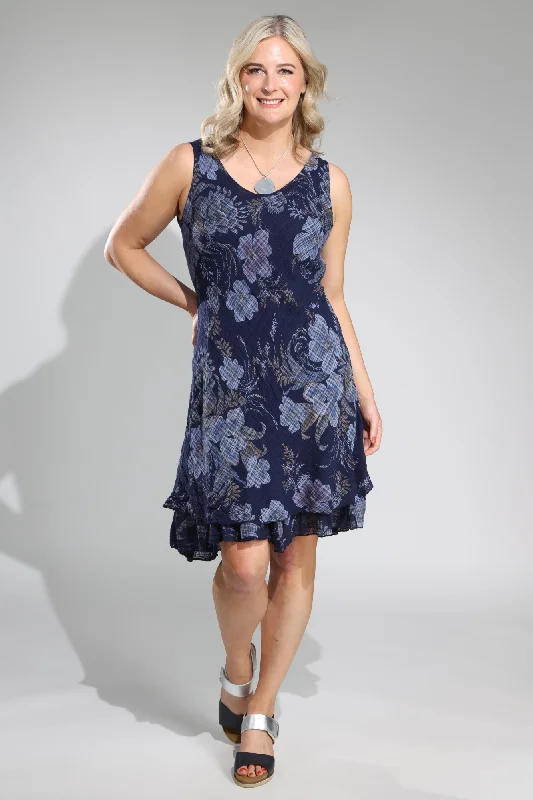 Sleeveless Dresses for Coolness -Made in Italy V neck Dress | INDIGO GARDEN | 0302A1