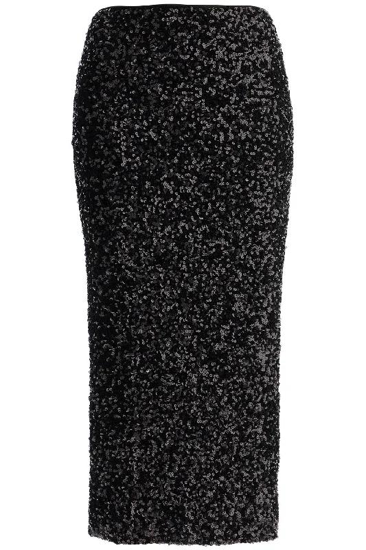 Lightweight linen skirts for breathable wear -midi sequin skirt in 114038100 BLACK