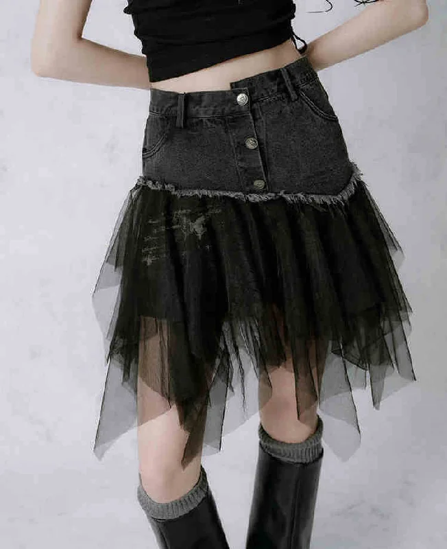 High-waisted skirts with button front detail -Wasteland Denim Spliced Skirt SAL0065