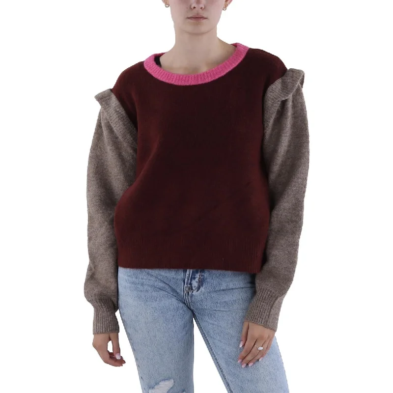 Open - Neck Sweaters for Airy Feel -Vigoss Womens Ruffled Heathered Pullover Sweater