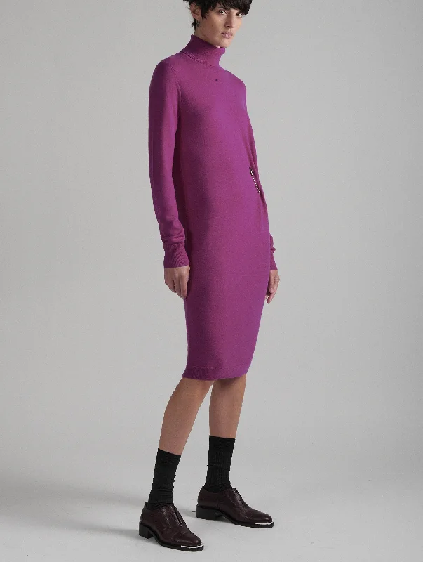 Embroidered Dresses for Detailed -Fuchsia merino knit turtleneck dress