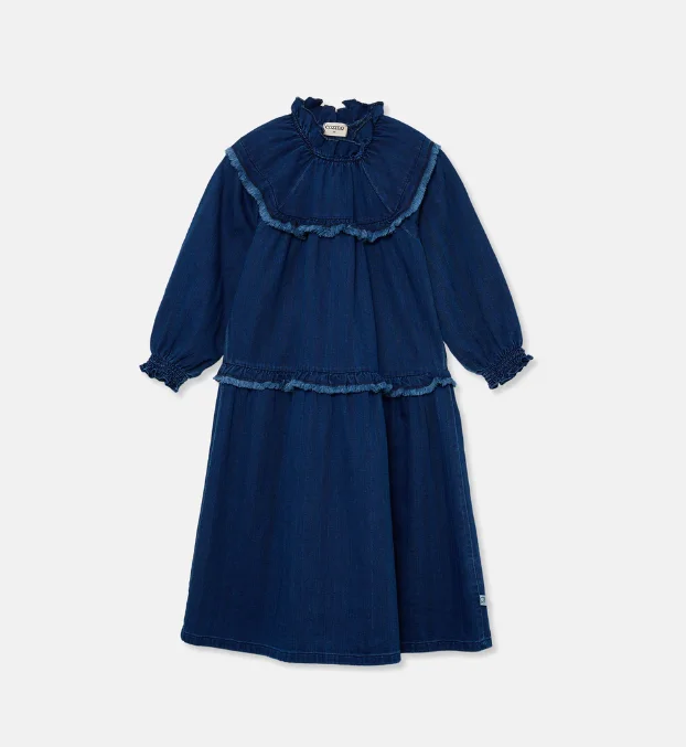 Tie-up Dresses for Decorative -MY LITTLE COZMO BLUE DENIM LAYERED DRESS [FINAL SALE]