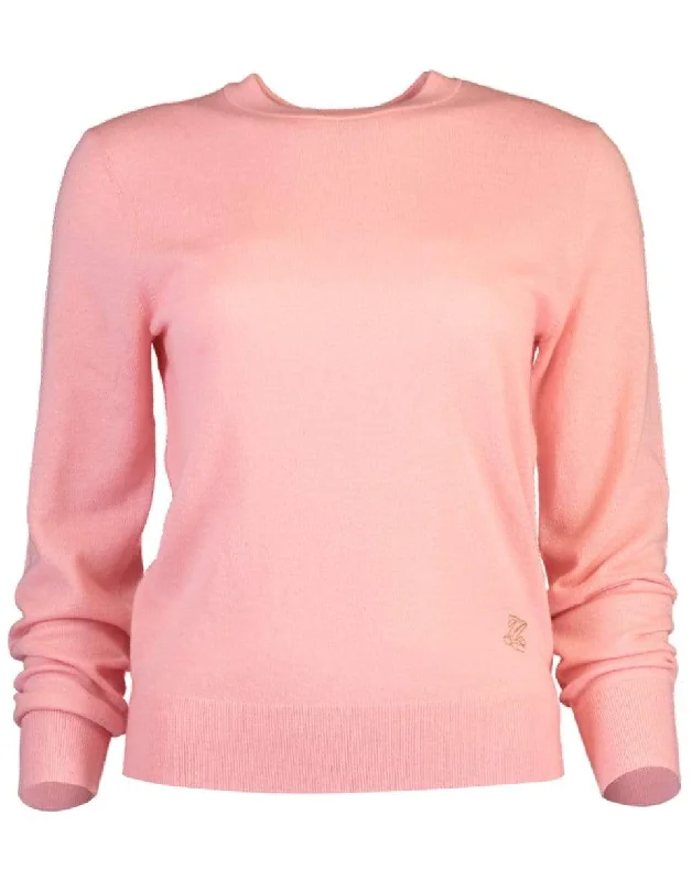 Cable - Trimmed Sweaters for Added Detail -Classic Crew Neck Sweater - Light Pink