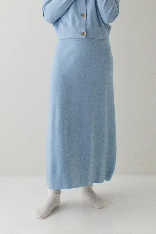 Lace - Trimmed Sweaters for Feminine Detail -'Ballad' A-Line Midi Sweater Skirt in Sky Blue