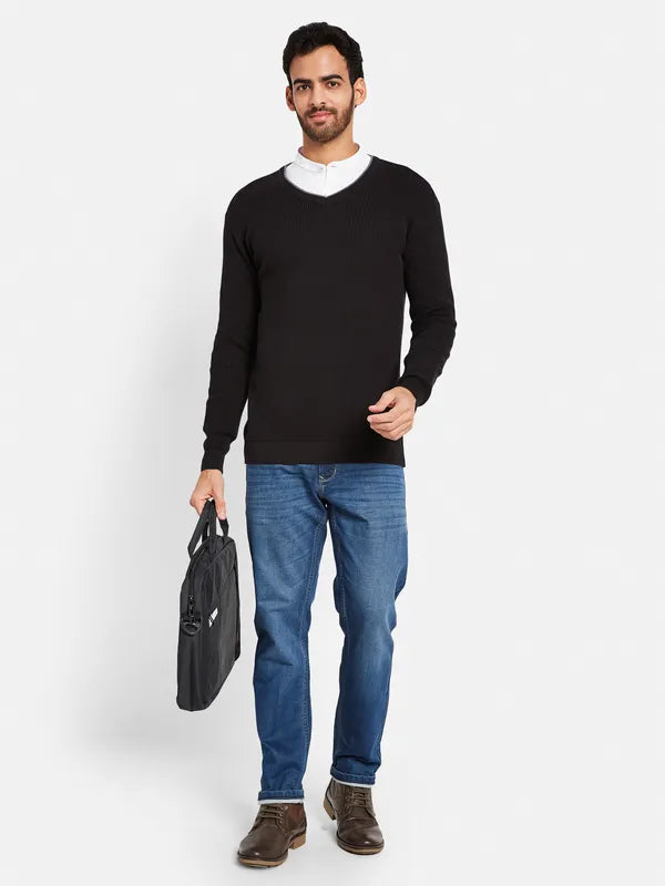 Anti - Pilling Sweaters for Long - Lasting -Men Ribbed Cotton Pullover Sweaters