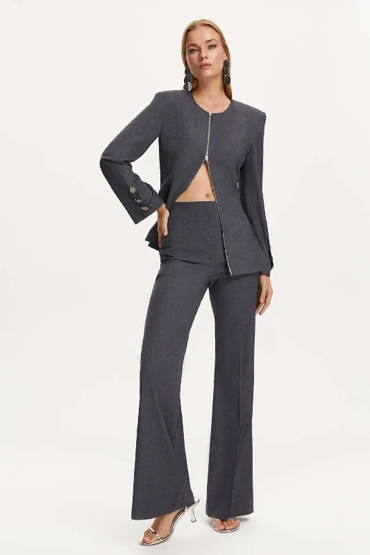 Tight office trousers for women with professional cut and flattering fit -Flared Pants with Back Meatl Belt Detail