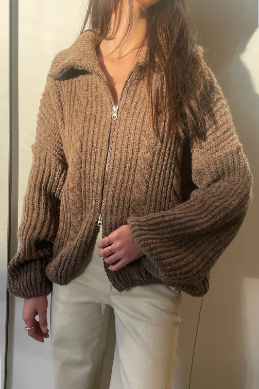 Waffle - Knit Sweaters for Chunky Texture -OVERSIZED ZIP-UP SWEATER