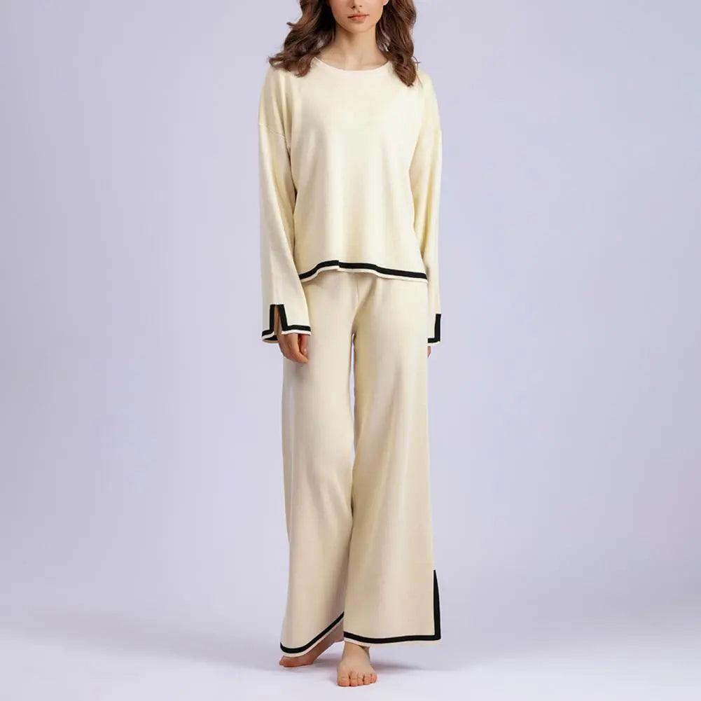 One - Shoulder Sweaters for Asymmetric Design -Flayer Pants Women Sweater Set