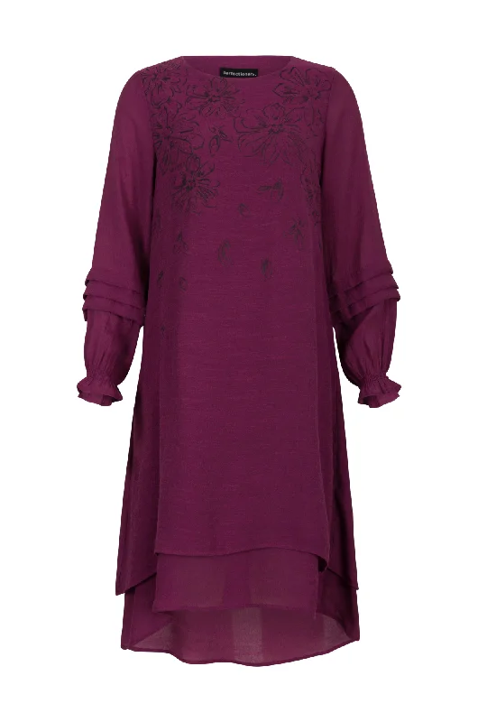 Casual Dresses for Everyday -Viscose Blend long sleeve Dress | GRAPE | 0133AR