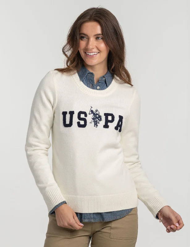 Floral Sweaters for Feminine Touch -USPA LOGO CREW NECK SWEATER