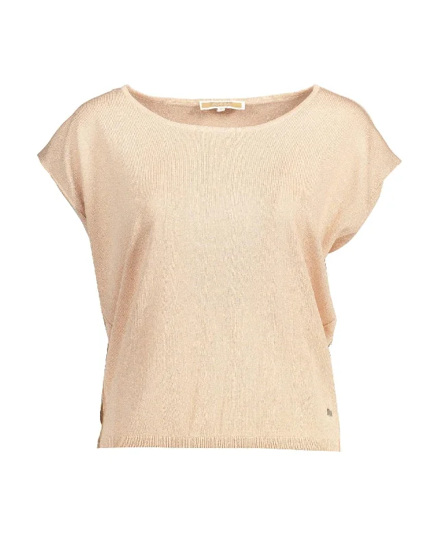 Split - Neck Sweaters for Unique Neckline -Kocca Knitwear Women's Beige Short Sleeve Pullover Sweater