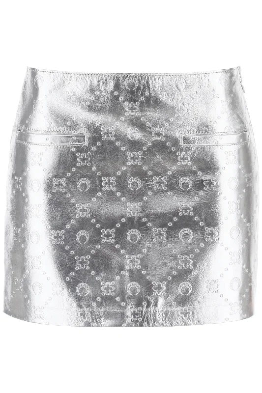 Soft skirts with plush cotton lining -Marine serre moonogram mini skirt in laminated leather WSK052 CLEA0027 SILVER