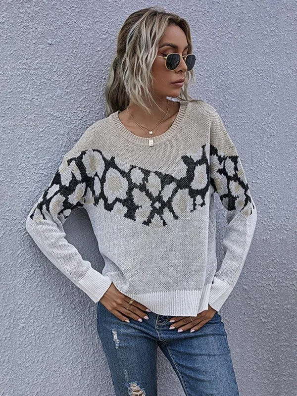 Belted Sweaters for Defined Waist -Wild Pattern Pullover Sweatshirt Sweater Women