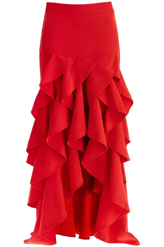 Flowy skirts for effortless beach cover-ups -asymmetric skirt with ruffles J0104 5424 RED    115