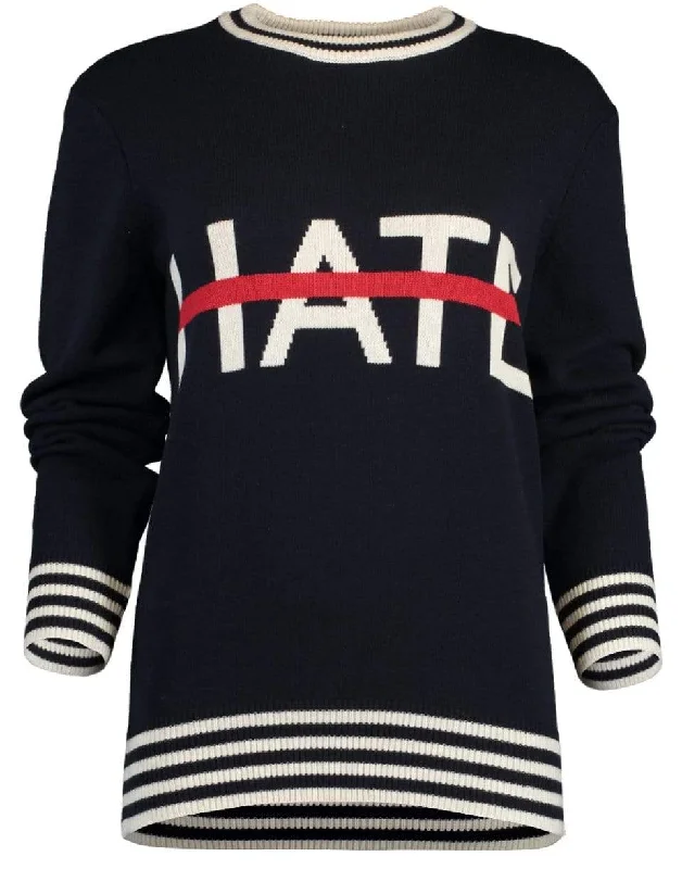 Short - Hemmed Sweaters for Youthful Look -No Hate Itarsia Crewneck Sweater