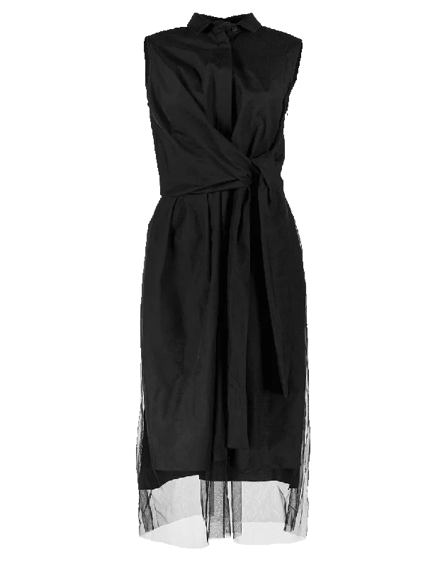 Long-sleeved Dresses for Coverage -Wrap Dress With Sheer Hem