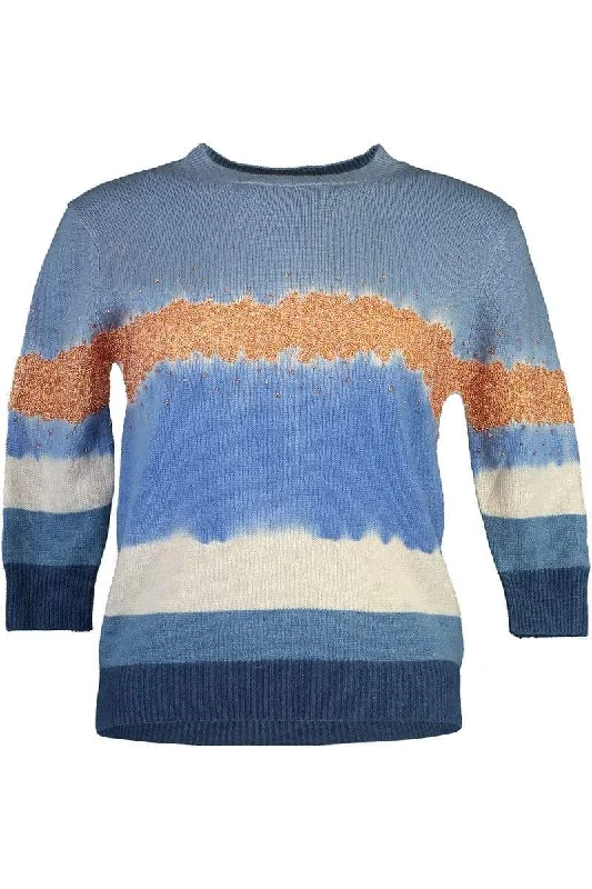 Open - Neck Sweaters for Airy Feel -Embroidered Tie-Dye Sweater