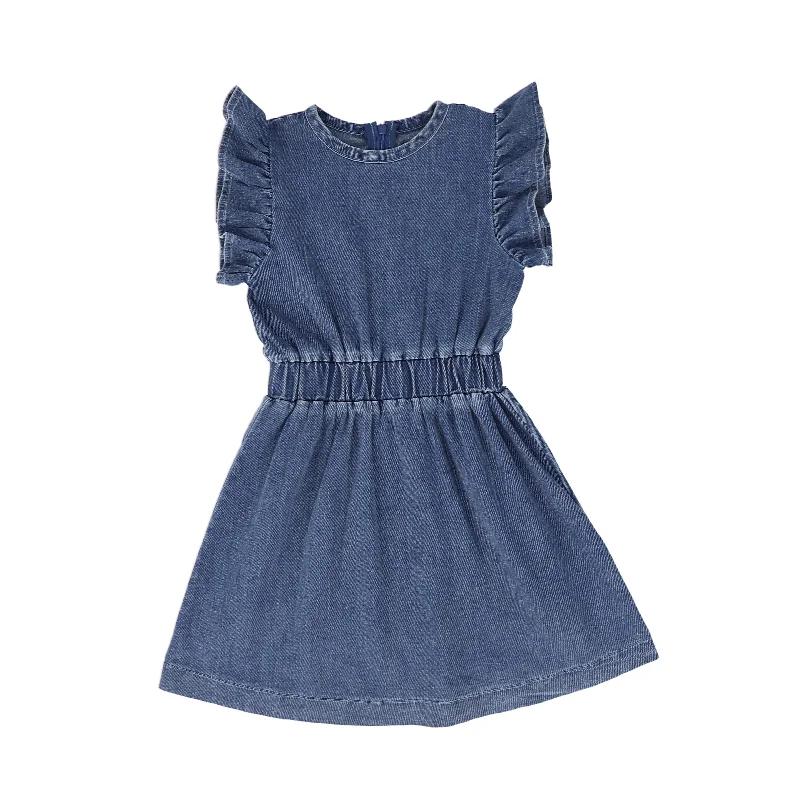 Vintage Dresses for Nostalgia -BAMBOO DENIM RUFFLE SLEEVE DRESS [FINAL SALE]