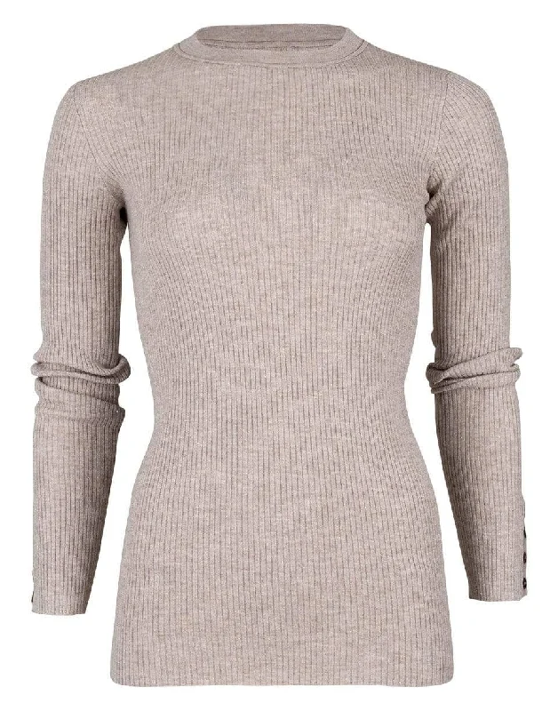 Cropped Sweaters for Modern Fashion -Sand Cashmere and Lurex Ribbed Sweater