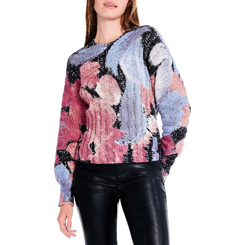 Embroidered Sweaters for Detailed Decoration -Nic + Zoe Womens Autumn Bloom Printed Ribbed Pullover Sweater