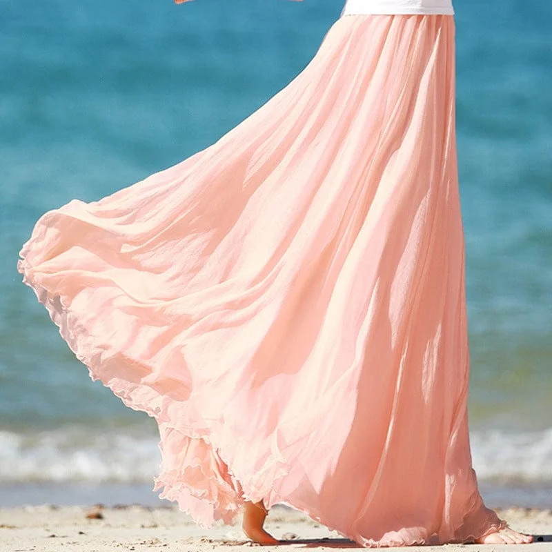 Pleated midi skirts for elegant everyday looks -Boho Ruffled Chiffon Skirt