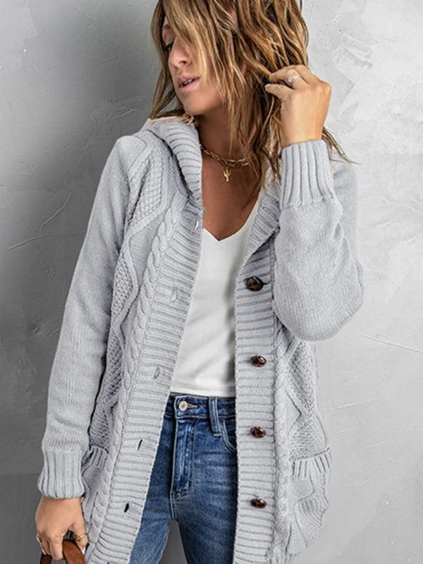 Slim - Fit Sweaters for Tight Look -Mid-Length Hooded Cardigan Sweater