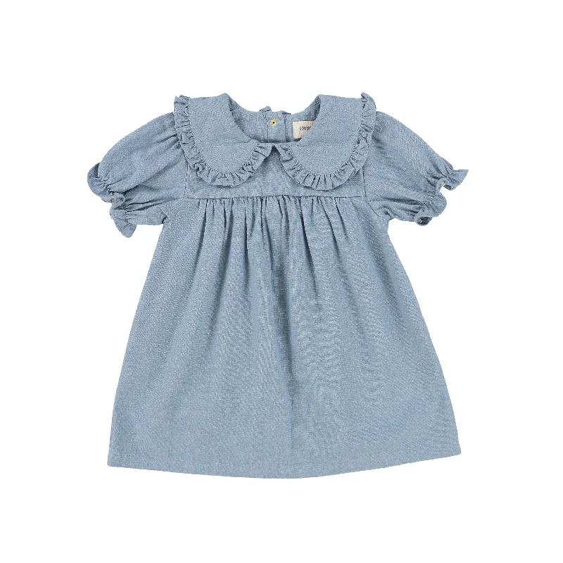 Shift Dresses for Simple Look -LOUIS LOUISE CHAMBRAY PETER PAN COLLAR PUFF SLEEVE DRESS [Final Sale]