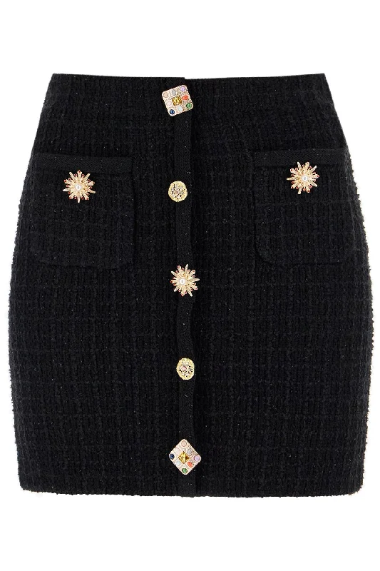 Affordable skirts for budget-friendly wardrobe updates -"knitted mini skirt with jewel buttons PF24 128SK B BLACK