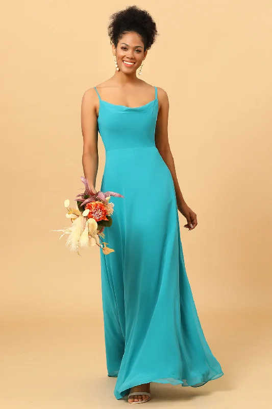 Ethnic Dresses with Tribal Design -Spaghetti Straps Chiffon Jade Bridesmaid Dress