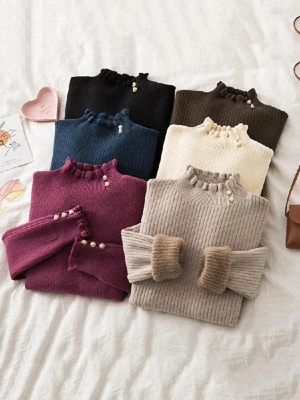 Fringed Sweaters for Bohemian Style -Winter Ruffled Mock Neck Sweaters