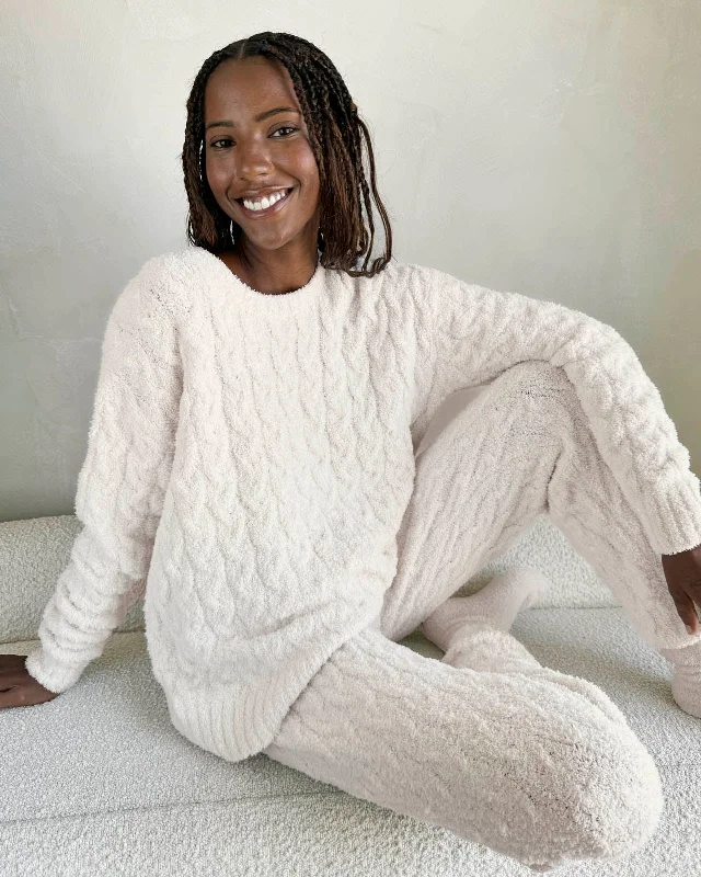 Quick - Dry Sweaters for Sports -Ivory Fuzzy Cable Knit Sweater PJ Set